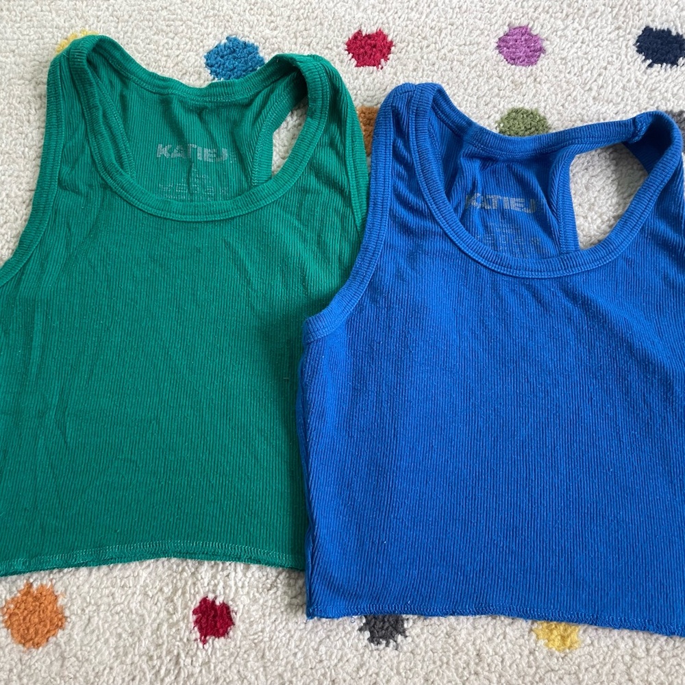 Katie J Ribbed Tank Tops — Green & Blue